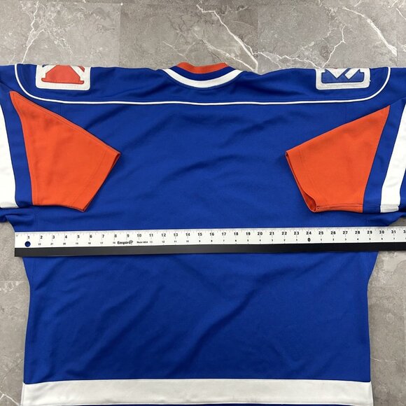 Vintage Kani Hockey Jersey Mens Large Blue Orange Hip Hop Throwback Rap Skate - Picture 14 of 16